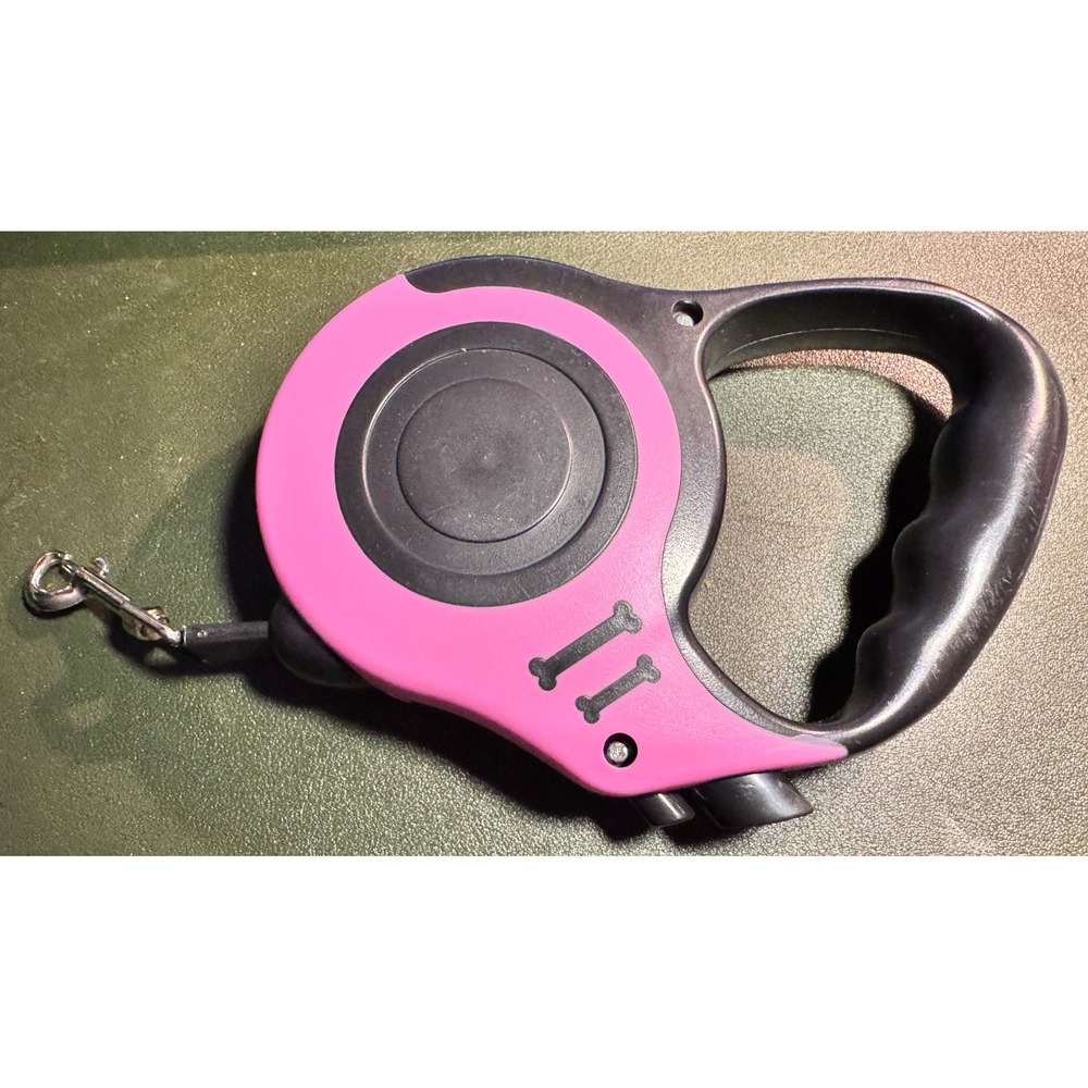 Retractable Dog Leash Pink Black Bone Design Walking‎ Training Pet Lead